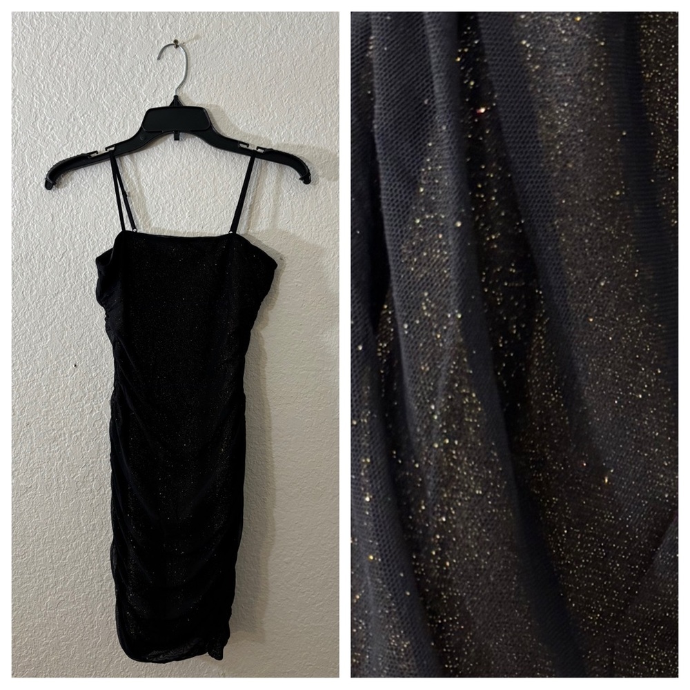 Un Deux Trois UDTFashion Girls Big Kids Black Glitter Ruched Party Dress Size 14